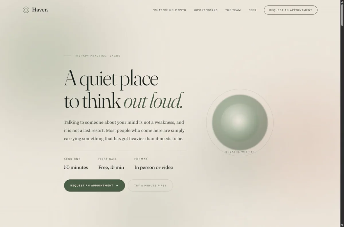 Haven Mind concept website preview